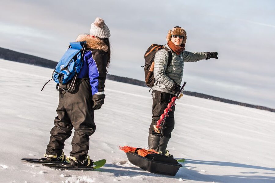 From Rovaniemi: Snowshoeing and Ice Fishing Tour - Learning to make a fire without matches