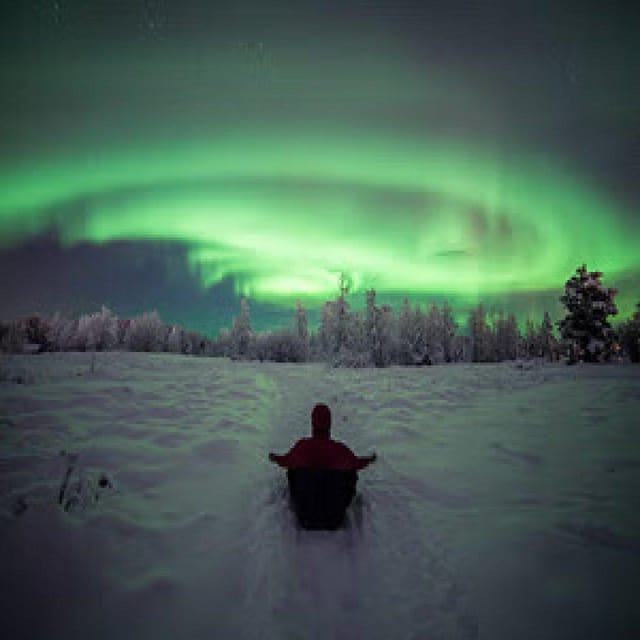 Polar Night Snowshoe Trek - Waiting for the Northern Lights in a dark forest