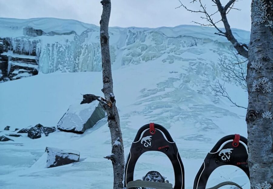 Snowshoeing Adventure to the Enchanting Frozen Waterfall - Learning to walk in snowshoes