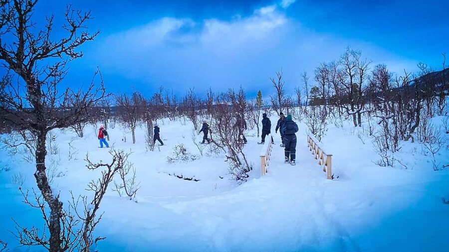 Tromsø: Aurora Crystal Lavvo Experience with Snowshoeing - The 2 km walk through Scandinavian snow